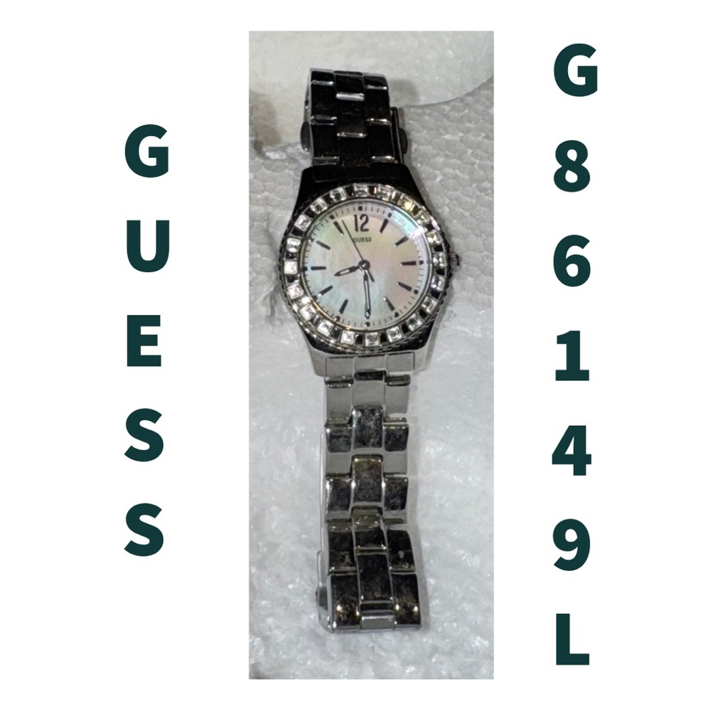 Guess Stainlesss Steel Mother of Pearl Dial G86149L Rhinestones Watch